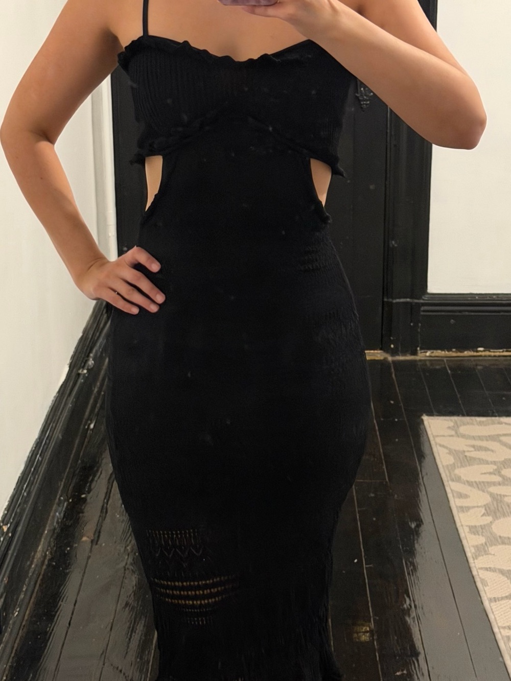 Misa Los Angeles Black Ribbed Cutout Maxi Dress